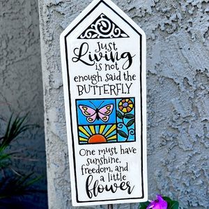 New Spooner Creek Garden Tile “Just Living” Ceramic Stake 3.74” x 9.5” 32” Stake
